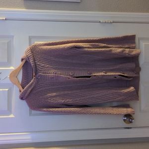 Hooded knit chunky cardigan, Lavender, Medium, buttons